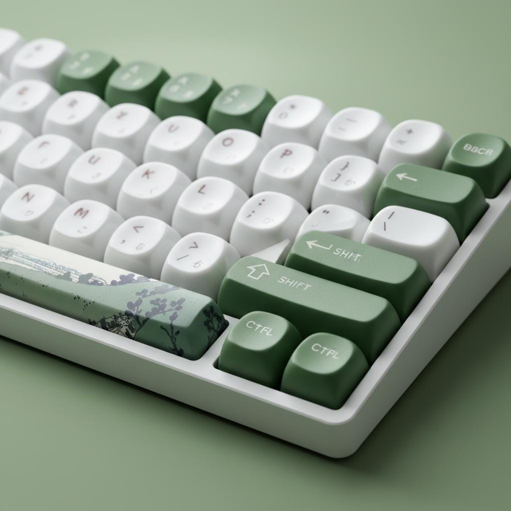 Ceramic Glaze Keycaps : PBT MOA Profile White Green Dye Sublimation ...