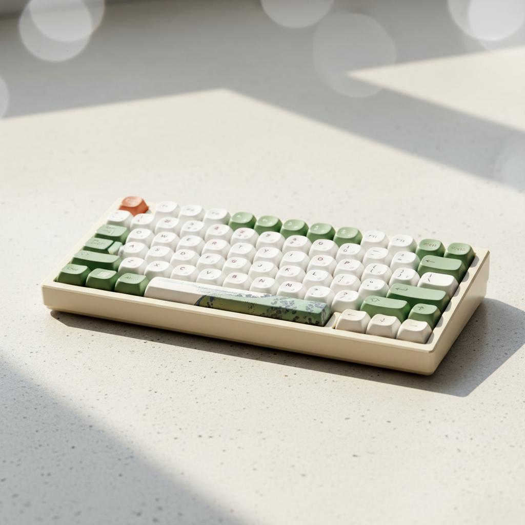 Rounded Ceramic Keycaps Ceramic Glaze Keycaps : PBT MOA Profile White Green Dye Sublimation ...