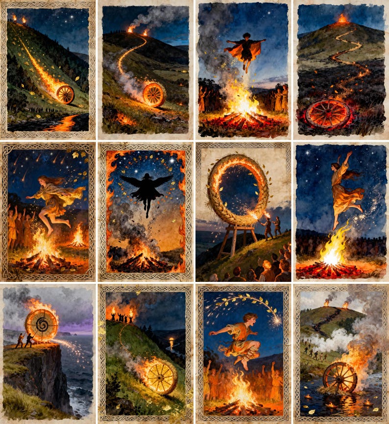 Deltic Fire Beltane Fire Leaping Ephemera Pages, Celtic Fire Festival Watercolor ...