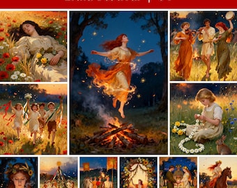 Litha Junk Journal Seiten, Keltische Göttin Sonnenwende Ephemera, Mittsommer Sabbat Printable, Hexerei Pagan Rad des Jahres Digitaler Download