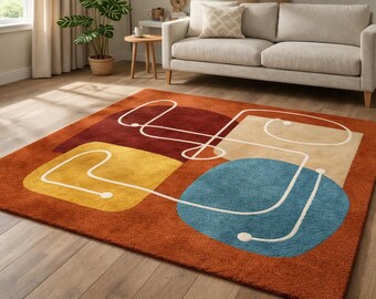 Handgetufteter Wollteppich 200x300 Handgefertigter Teppich Geometrische Muster Handgefertigter Wollteppich Wohnzimmer Schlafzimmer Dekor