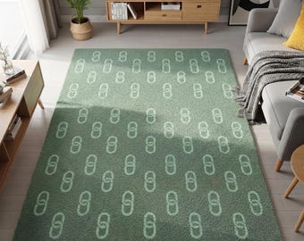 Handgefertigter Handgetufteter Abstrakter Wollteppich 200x300, Handgefertigter Teppich Beige Grün Rustikal