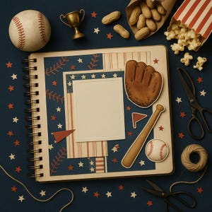Nostalgisk baseboll mini digital scrapbook kit