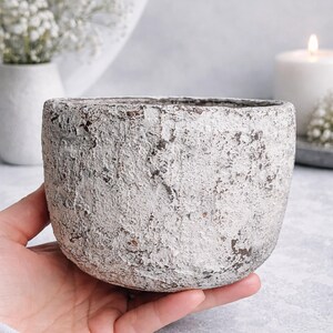 Organic Modern Textured Planter:Stone Effect Primitive Pot, Rustic Wabi Sabi
