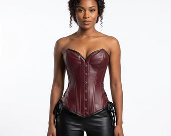 Burgundy Leather Overbust Corset