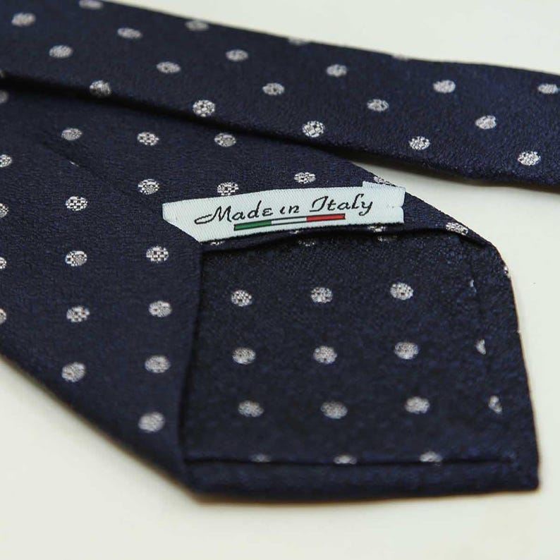 Dark Navy Italian Silk Tie, Silver Micro
