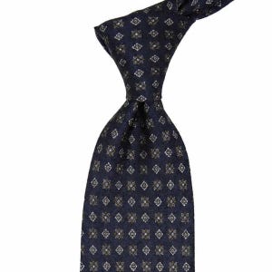 Navy Blue Italian Silk Tie, Micro Motif
