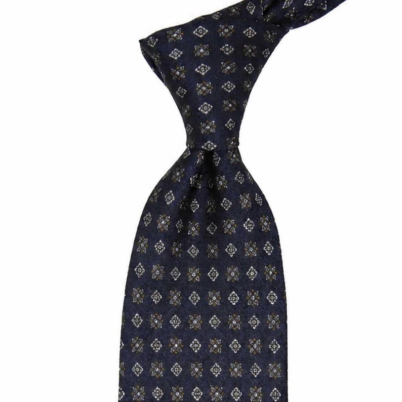 Navy Blue Italian Silk Tie, Micro Motif