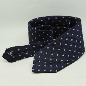Dark Navy Italian Silk Tie, Silver Micro