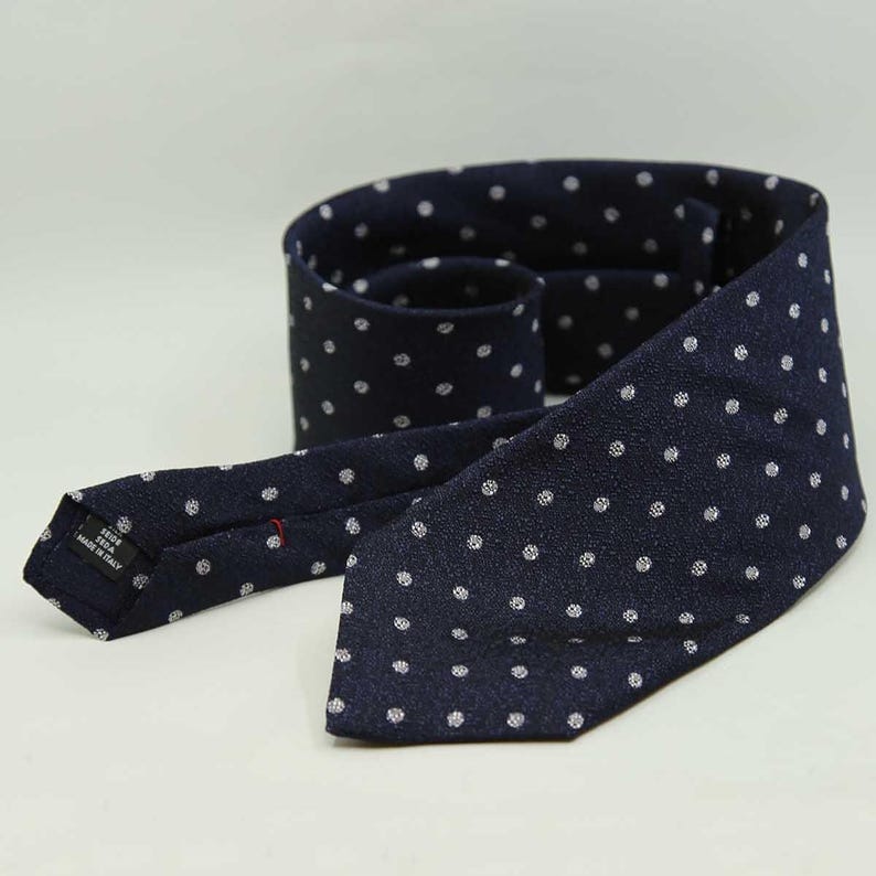Dark Navy Italian Silk Tie, Silver Micro