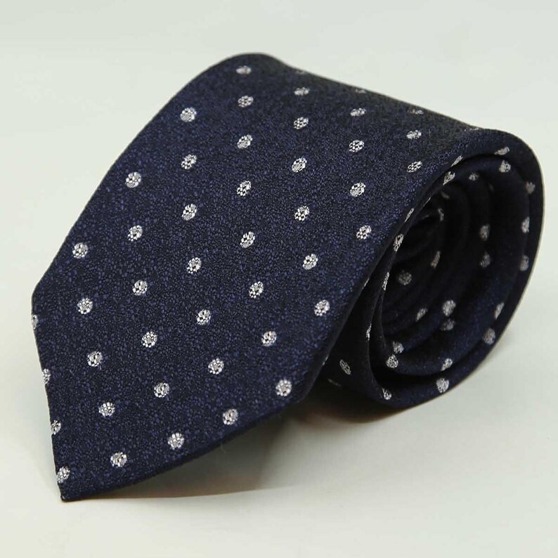 Dark Navy Italian Silk Tie, Silver Micro