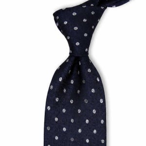 Dark Navy Italian Silk Tie, Silver Micro