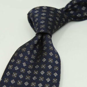 Navy Blue Italian Silk Tie, Micro Motif