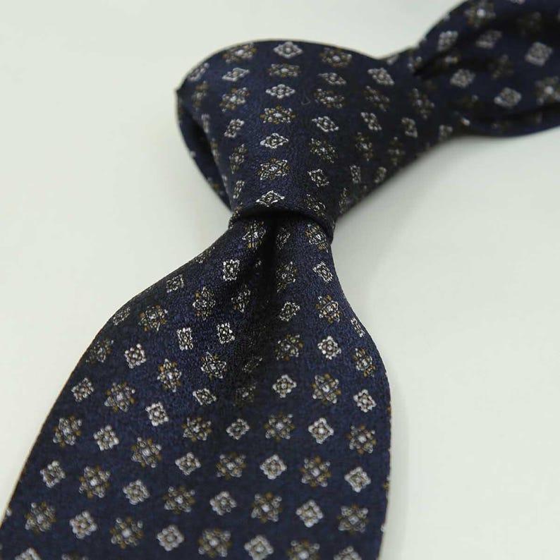 Navy Blue Italian Silk Tie, Micro Motif