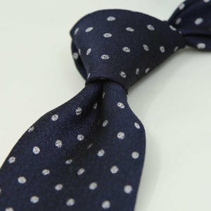 Dark Navy Italian Silk Tie, Silver Micro