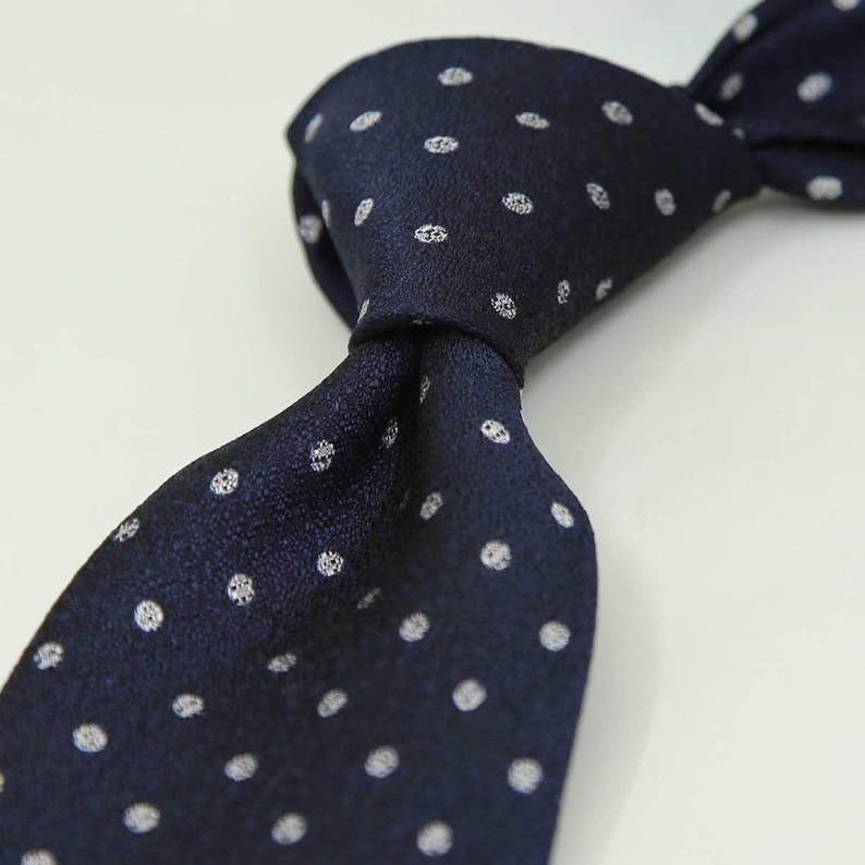Dark Navy Italian Silk Tie, Silver Micro