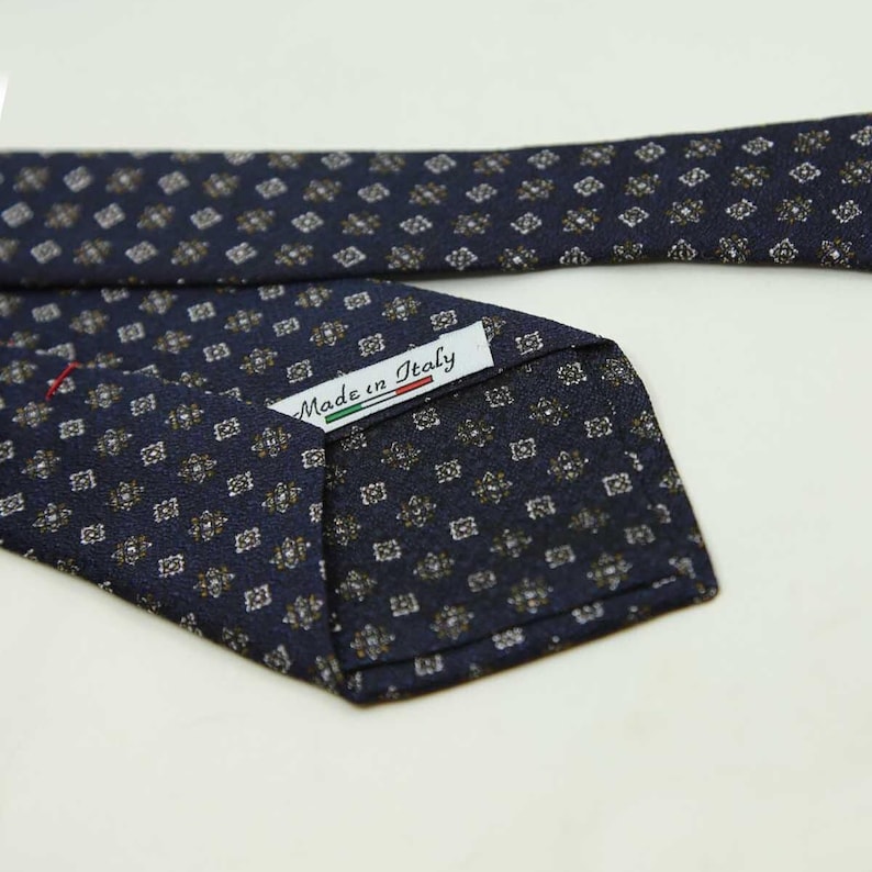 Navy Blue Italian Silk Tie, Micro Motif