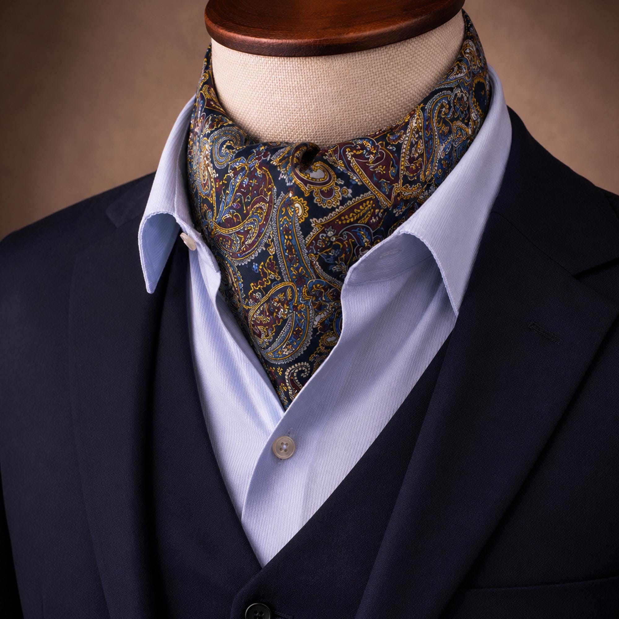 Burgundy Navy Paisley Silk Ascot Cravat - Handmade Italian Formal Tie