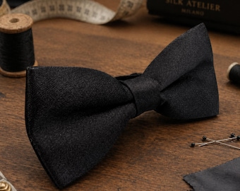 Pajarita de seda italiana de lujo para hombre, pajarita negra lisa para esmoquin de boda.
