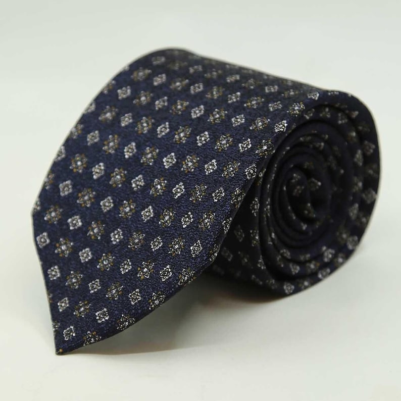 Navy Blue Italian Silk Tie, Micro Motif