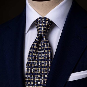 Navy and Gold Floral Italian Silk Tie