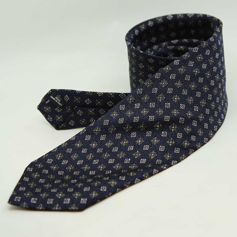 Navy Blue Italian Silk Tie, Micro Motif