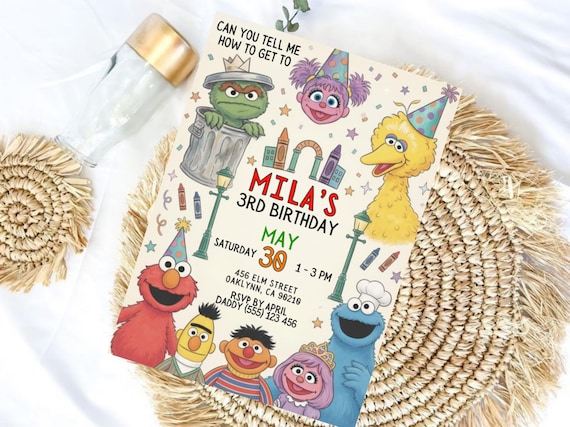 Sesame Street Birthday Invitation Template Editable Canva Invite, Kids Cartoon Party Invitation Digital Download Evite