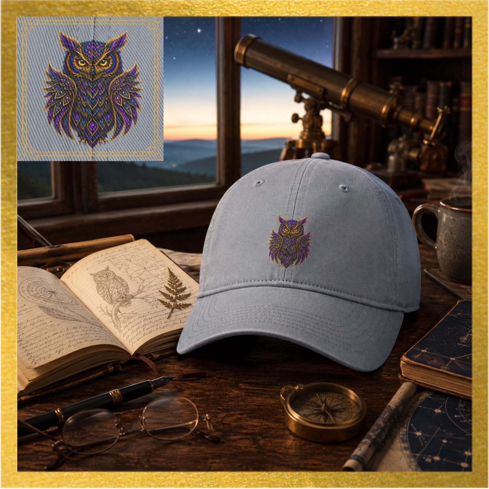 Vibrant Owl Spirit Dad Hat | Symbol of Wisdom & Intuition | Nature Lover Cotton Cap | Spirit Ani