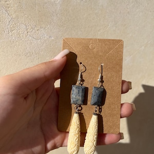 Vintage Carved Drop Earrings with Blue Stone - Handmade Boho Chic Pendants - Ethnic-Vintage Statement Jewelry - Unique Gift