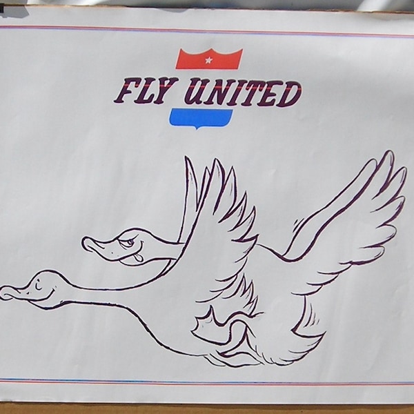 Vintage 1970's Fly United Hippie Poster Airline Geese