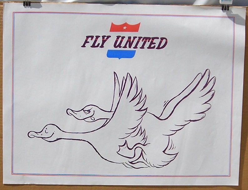 Vintage 1970/'s Fly United Hippie Poster Airline Geese
