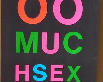 Vtg 1970&#39;s &quot;Too Much Sex&quot; Sexy Funny Hippie Blacklight Poster