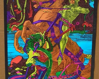 Vtg. 1970&#39;s Dragon & St George BlackLight Hippie Poster