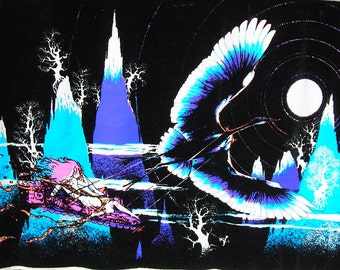 Flocked Western Graphics Black Light Posters Flaming Love Moonship