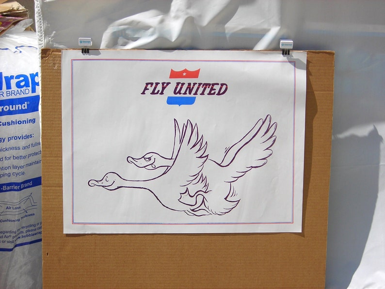 Vintage 1970/'s Fly United Hippie Poster Airline Geese