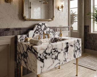 Calacatta Viola Marble Sink - Artisan Bathroom Basin with Violet Veins