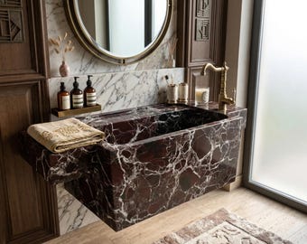 Rossa Levanto Marble Sink: Red Stone with White Veining
