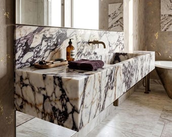 Marble Bathroom Sink: Calacatta Viola Stone - Wall Mounted Design