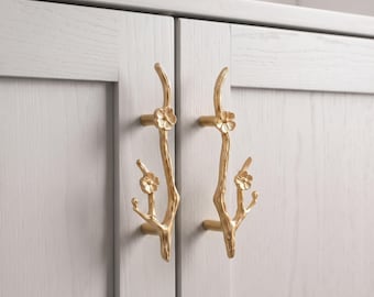 Tiradores florales para armarios, tiradores de cajones con forma de ramas, herrajes botánicos para muebles, tiradores decorativos únicos para cómodas, decoración del hogar inspirada en la naturaleza.
