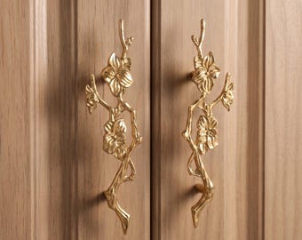 Tiradores florales para armarios, tiradores botánicos para cajones, herrajes únicos para muebles, tiradores florales para cómodas, decoración del hogar inspirada en la naturaleza, elegante