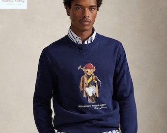 Sweat-shirt en polaire style polo - Col rond graphique bleu marine - Pull streetwear décontracté pour hommes