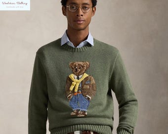 Maglione Ralph Lauren Polo Bear verde oliva in maglia / Maglione Preppy Bear