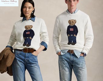 Authentieke Ralph Lauren polobeertrui wit | Luxe designer trui met ronde hals