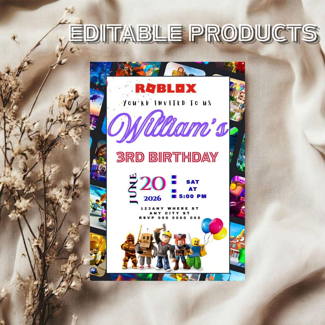 Editable Roblox Birthday Party Card Invitation Template (5x7) Digital ...