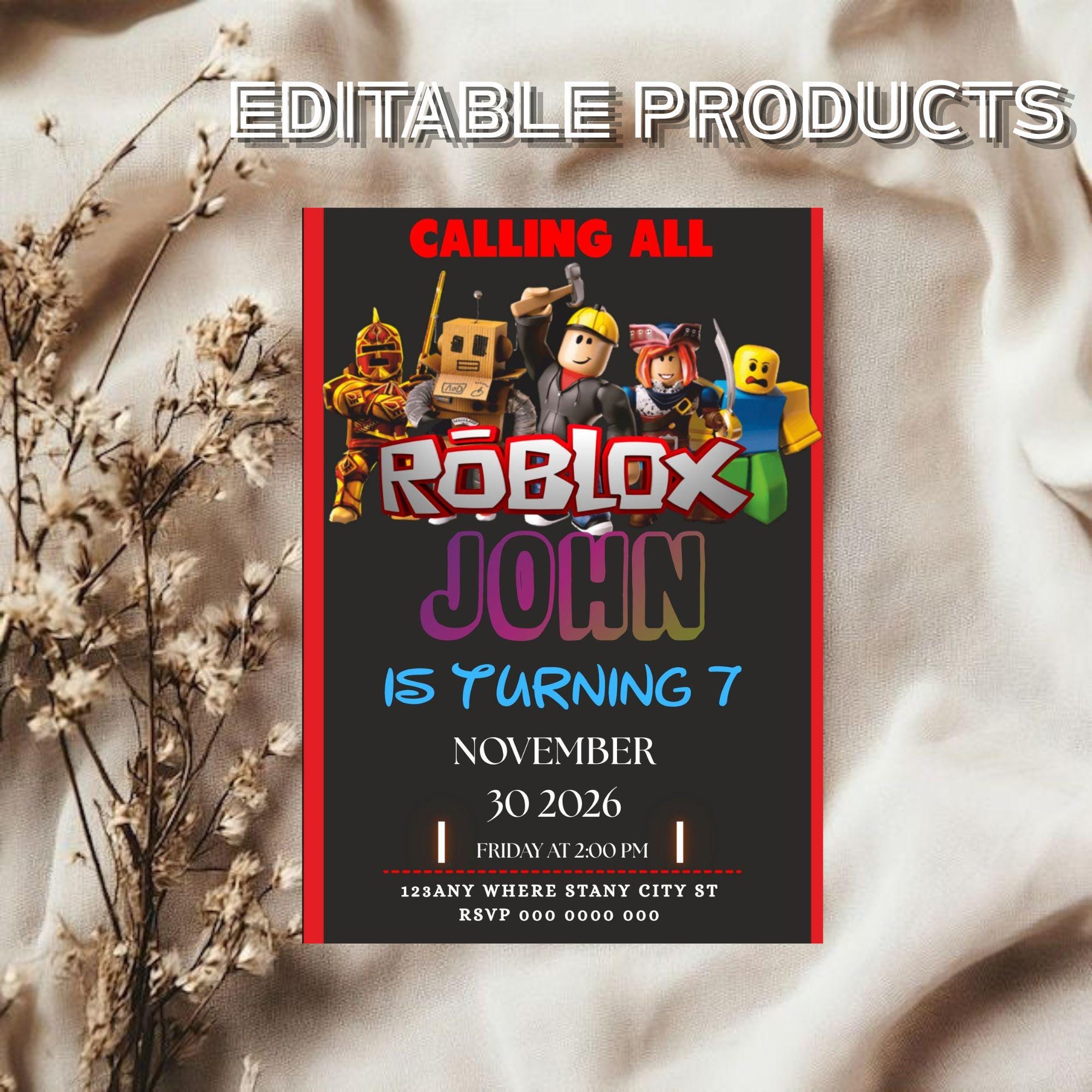 Editable and Printable Roblox Birthday Party Card Invitation Template ...