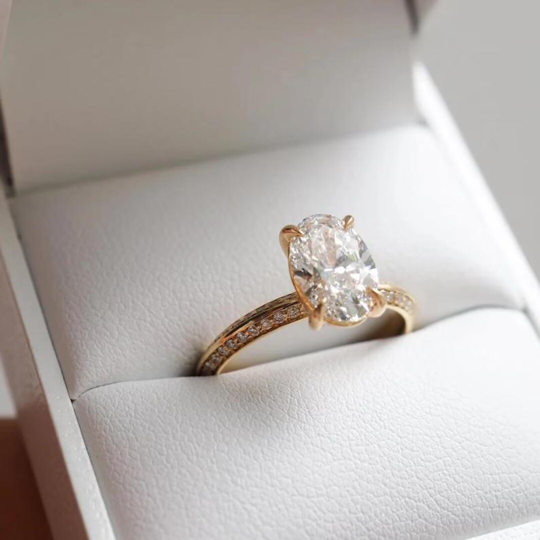 Oval Cut Moissanite Engagement Ring, 14k Yellow Gold Ring, Diamond Ring ...