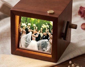 Personalized Wooden Flipbook Photo Box, Scrolling Memories Display with Light, , Anniversary Keepsake