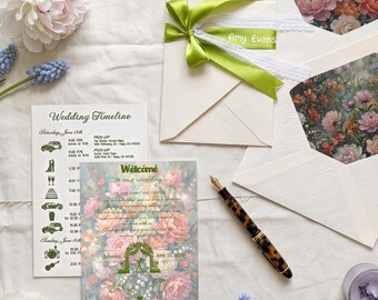 Personalized Letterpress Wedding Invitation Suite | Timeline Cards, Custom Wedding Invitations, Bridal Shower & Reception Stationery