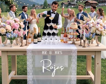 Personalized Wedding Lace Table Runner, Family Name Decor, Custom   Anniversary Sign, Timeless Keepsake