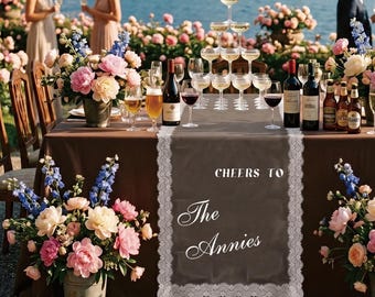 Personalized Lace Wedding Table Banner, Sheer Organza, Custom Name Sign ,Cheers To Wedding